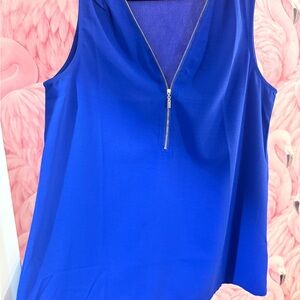Blue Sleeveless Zip-Front Top